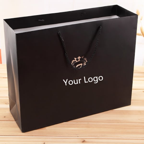 Custom Design Tote Paper Gift Shopping Paper Kraft Black Color Bag Offset Printing
