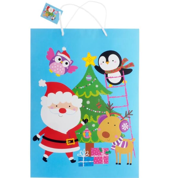 Custom Paper Bag Printing Colorful Kraft Santa Pattern Paper Bag