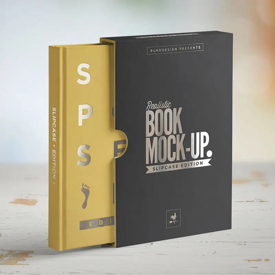 Coffee table book with slipcase and gold spine