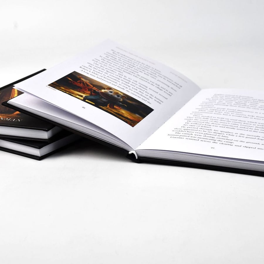 Sewn bound book that lays flat with clear text and image printing