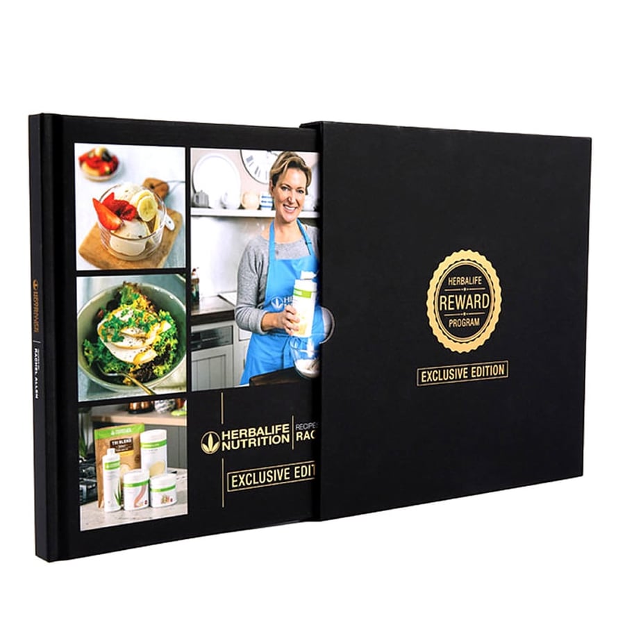 Deluxe hardcover cookbook with slipcase, gold foil stamping, and premium matte finish