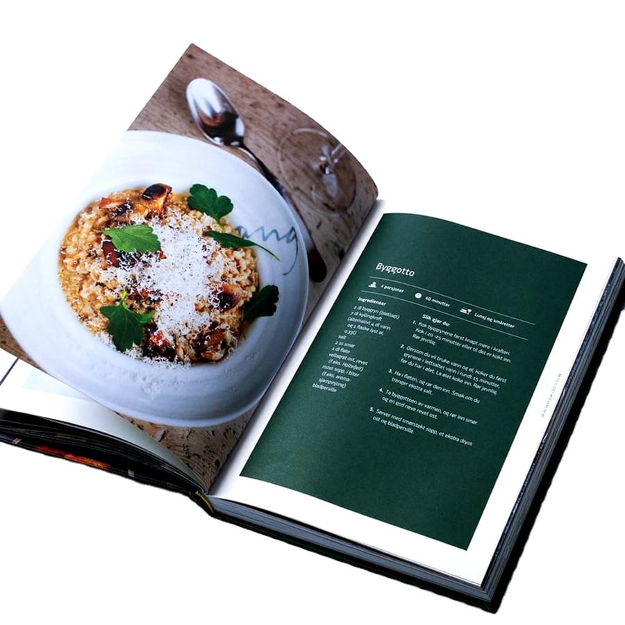 Lay flat binding with matte pages, ideal for recipe display