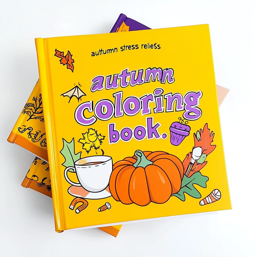 Autumn coloring book printed in vivid colors with matte finish