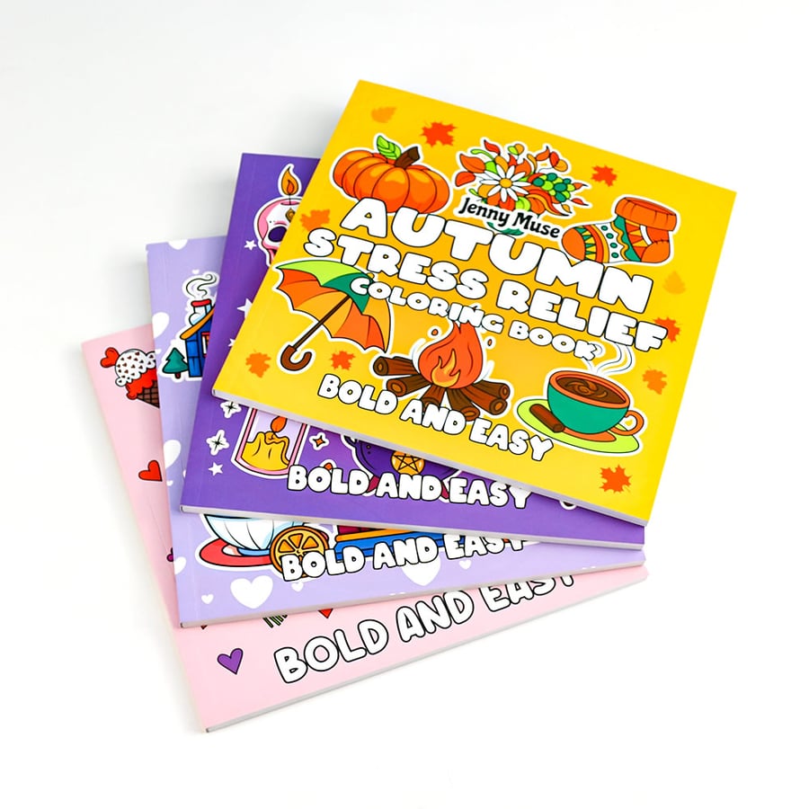 Bold line stress relief coloring books on thick white paper
