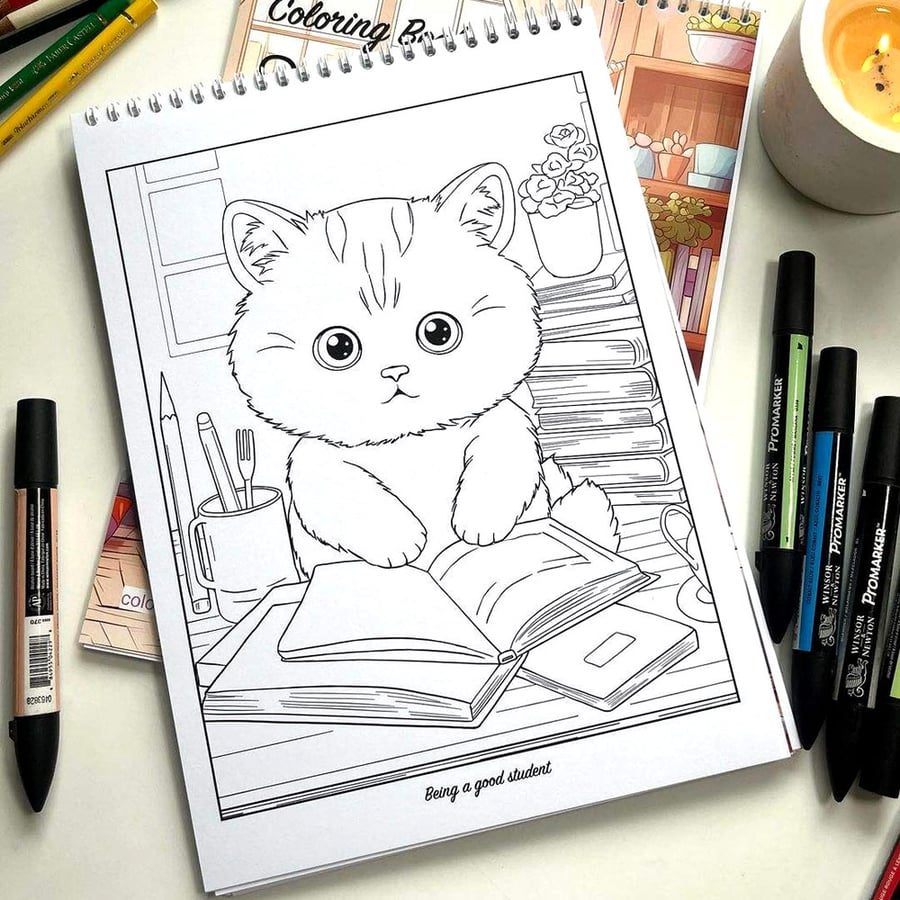 Cute cat coloring pad with thick art paper and fine lines