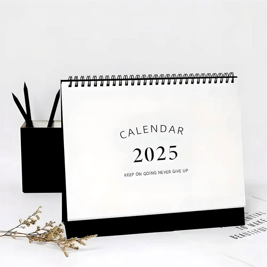 Minimal black and white calendar with sturdy base