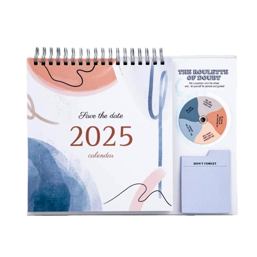 Modern desk calendar with notepad and sticky memo