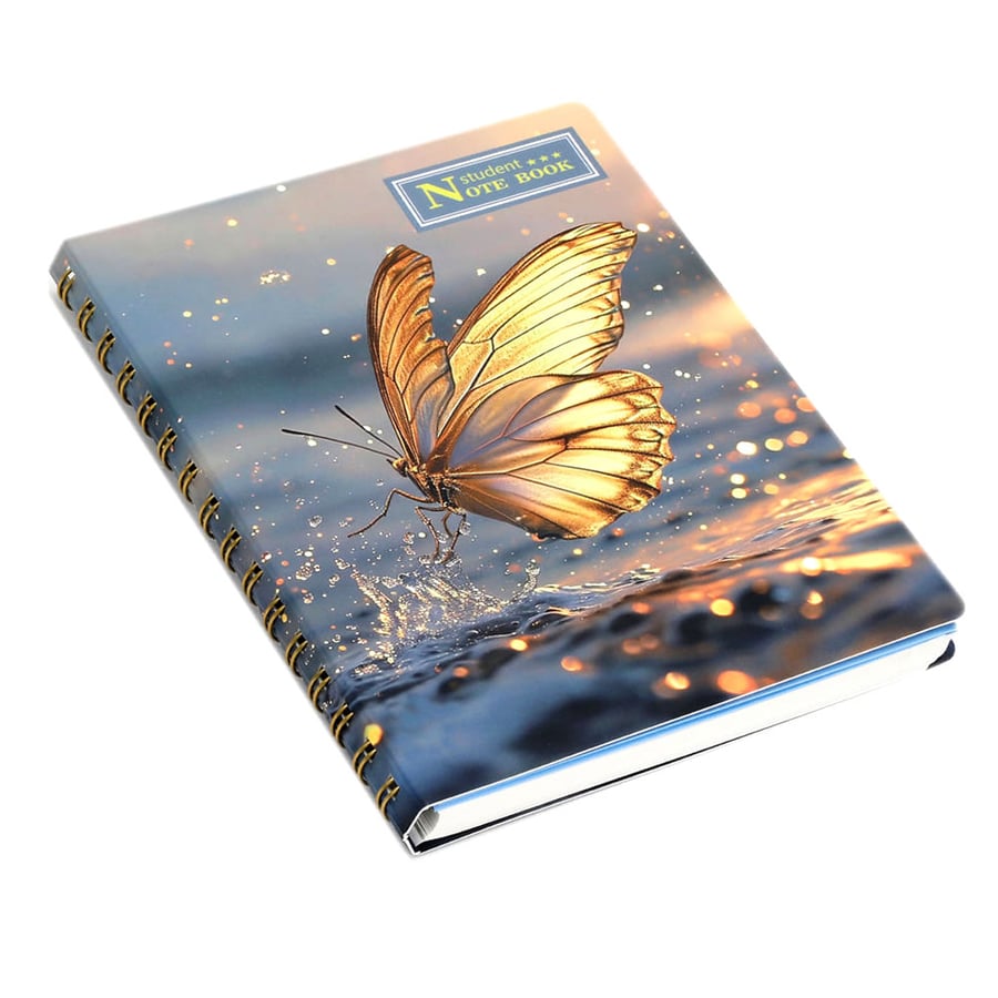Gloss laminated Wire O notebook with metallic edge finish