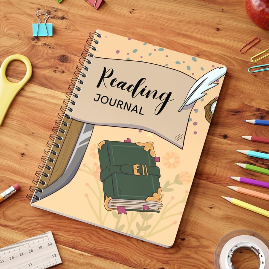 Reading journal with sturdy wire binding and durable cover