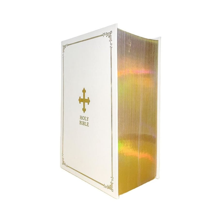 White Bible with metallic gilded edges and glossy finish