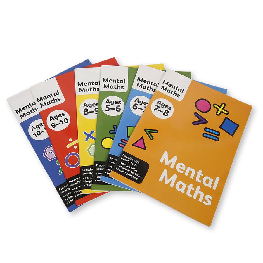 Colorful educational paperback workbooks printed with matte covers.