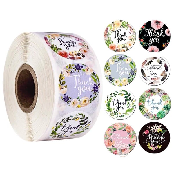 500 Pieces Thank You Sticker Scrapbook Wedding Gift Card Business Packaging Stationery Sticker Flower Paper Label Sticker