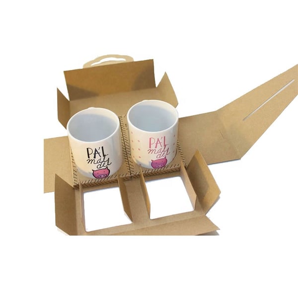 Cardboard Coffee Mug Box Corrugated Board with Logo Pattern Pp Handle Embossing Matt Lamination Quality Paper Packaging Printing