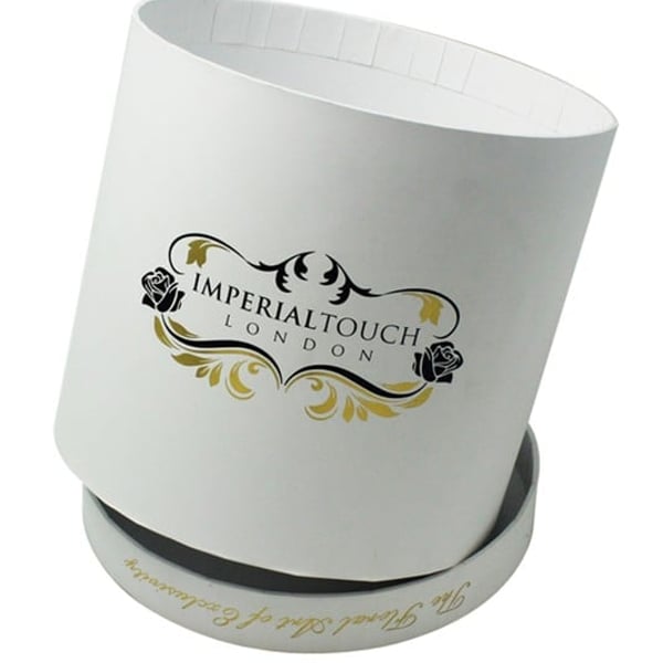 Corrugated Board Cylinder and Round Flower Pink Paper Boxes with Handle UV Coating Embossing Matt Lamination
