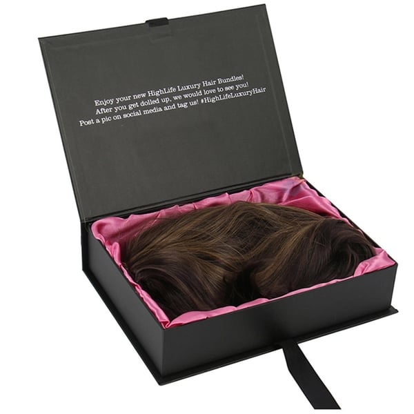 Low MOQ Custom Printed Elegant Design Hair Extension Wig Packaging Boxes with Satin Lining